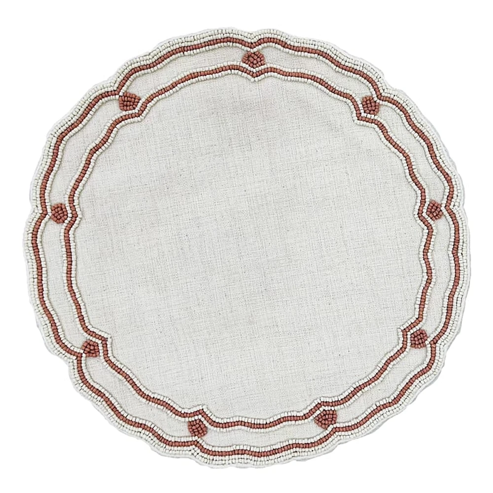 Neutral Placemat with Pink Beaded Border, 14"