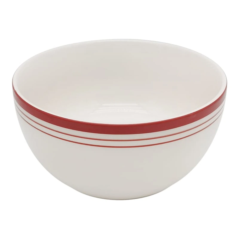 Christmas Red Rim Stoneware Bowl, 6"