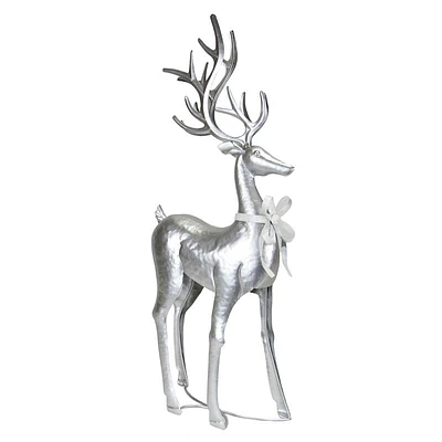 24 in Metal Silver Deer with Bow