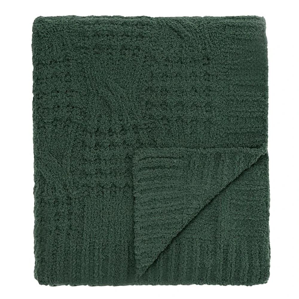 Green Fuzzy Sweater Knit Throw Blanket, 50x60