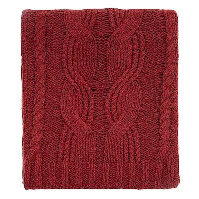 Red Chunky Fuzzy Cable Knit Throw Blanket, 50x60