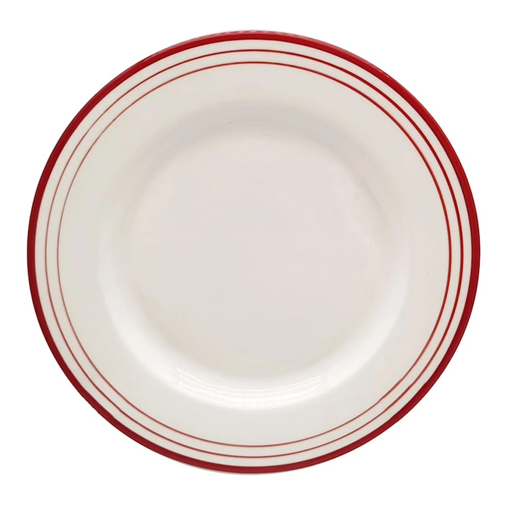 Christmas Red Rim Stoneware Salad Plate, 8.5"