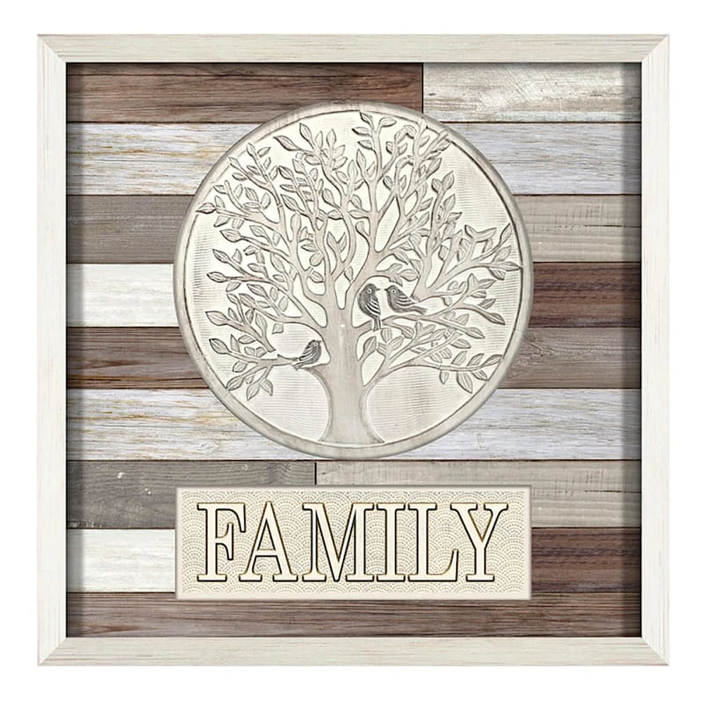 Glass Framed Family Tree on Wood Planks Wall Art, 30"