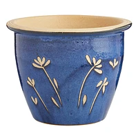 Blue Flowers Carved Ceramic Outdoor Planter