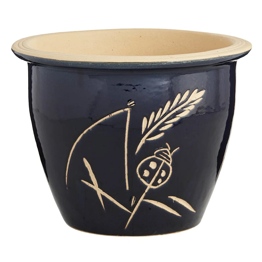 Dark Blue Carved Ceramic Outdoor Planter