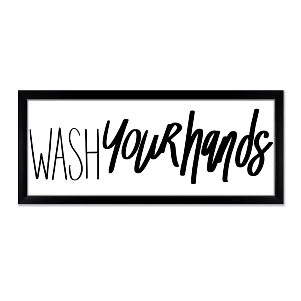 Glass Framed Wash Your Hands Bathroom Wall Art, 8x20