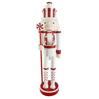 Red Glittered Peppermint Swirl Nutcracker, 15"