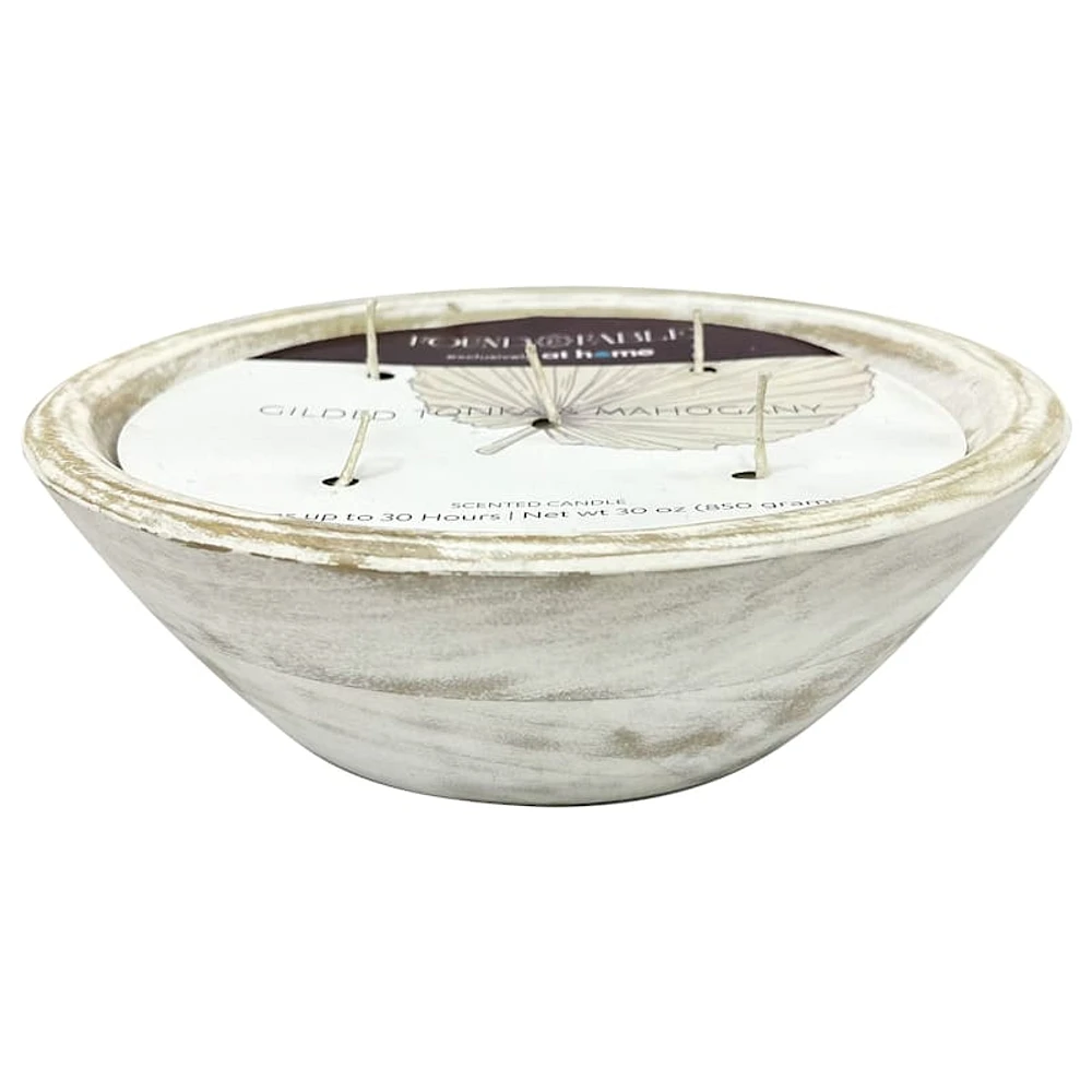 Gilded Tonka & Mahogany Scented Wooden Bowl Candle, 30oz