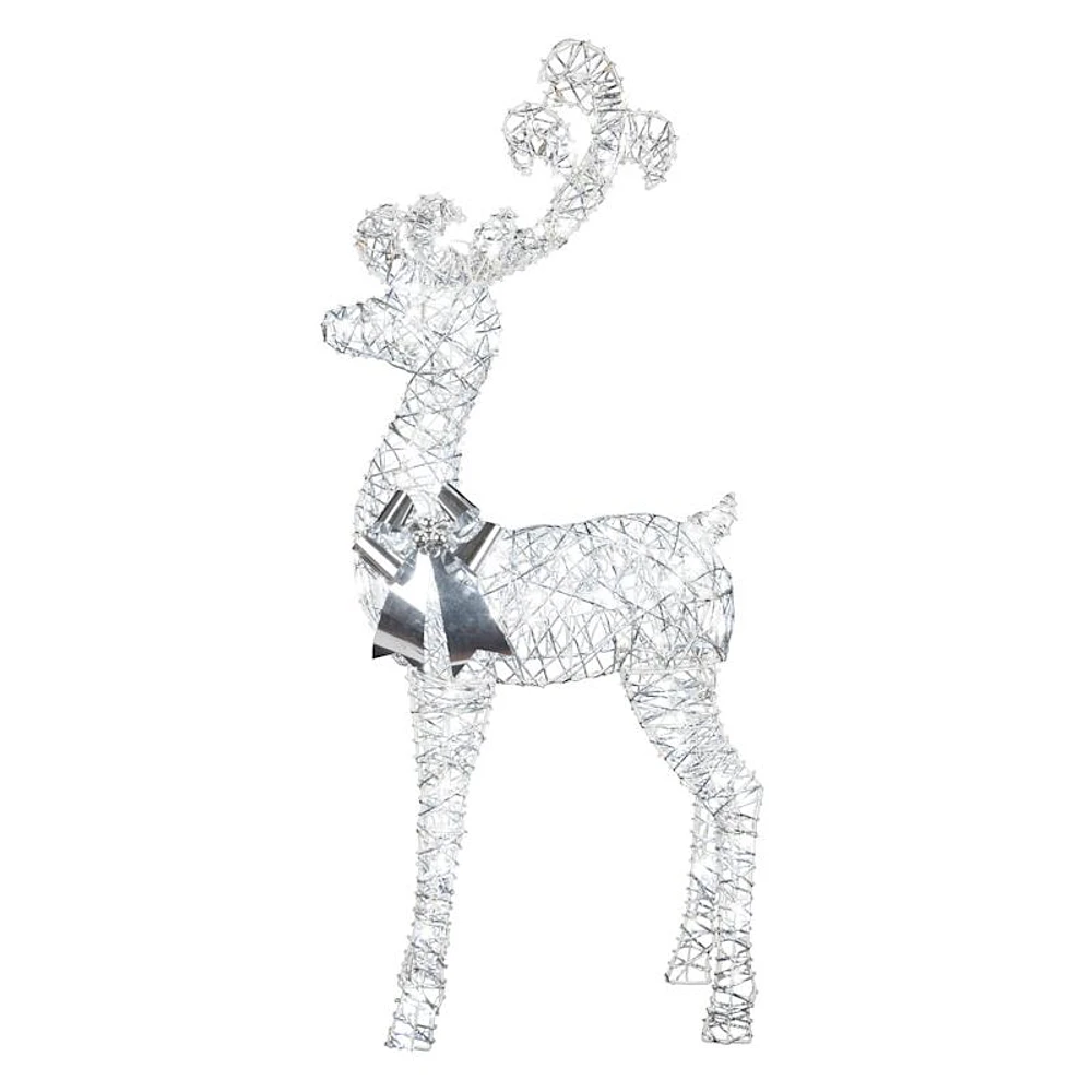 Pre-Lit Classic White Buck with Silver Metallic Sparkle Thread Outdoor Decor, 62"