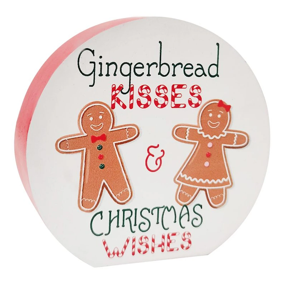 Gingerbread Kisses & Christmas Wishes Table Sign, 3"