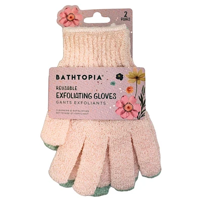 Bathtopia 2Pr Exfoliating Gloves Floral