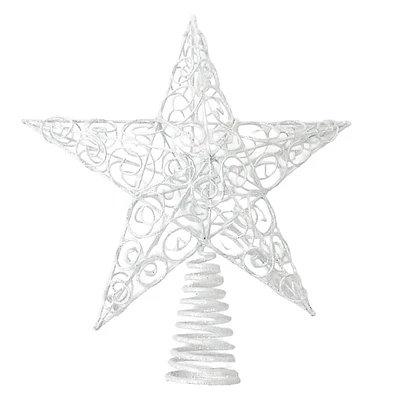 White Glittered Star Tree Topper, 11.4"