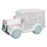 Mrs. Claus' Bakery Resin Truck with Christmas Wreath. 10"