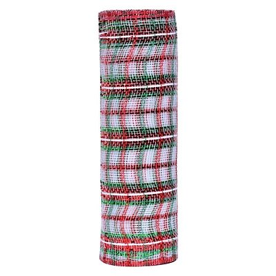 10.5" Red, Green & White Plaid Mesh Ribbon, 10yd