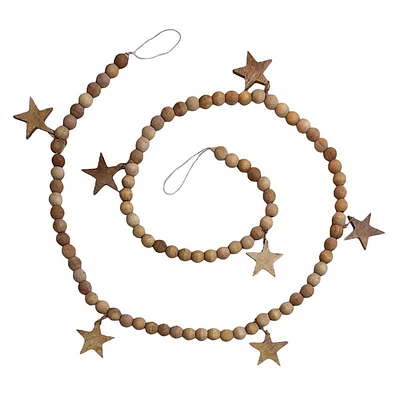 Wood Bead Star Garland, 72"