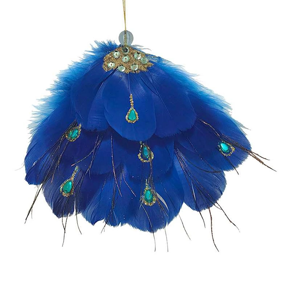 Blue Feather Paper Fan Ornament, 7"