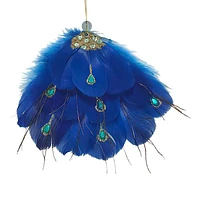 Blue Feather Paper Fan Ornament, 7"