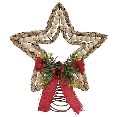 Wood Beaded Star Tree Topper, 12"