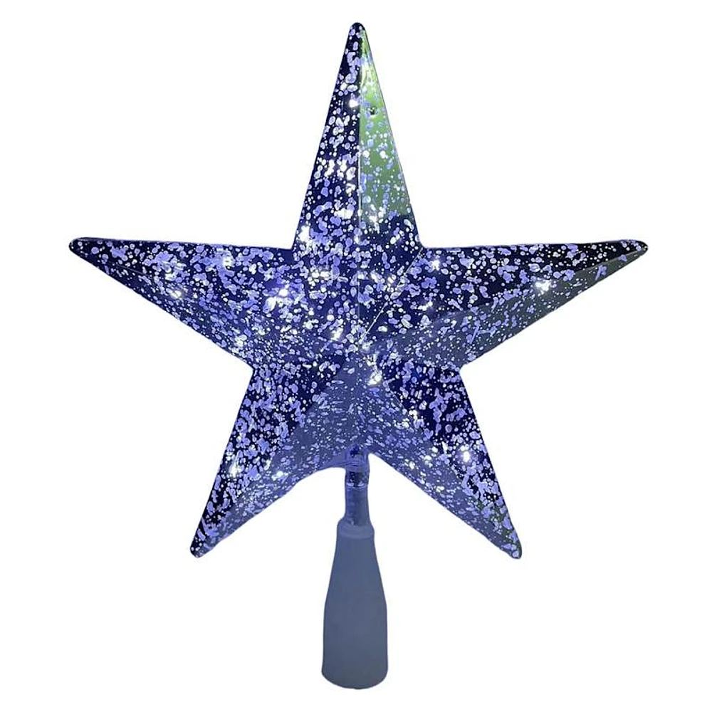 Pre-Lit Silver Mercury Star Tree Topper, 10"