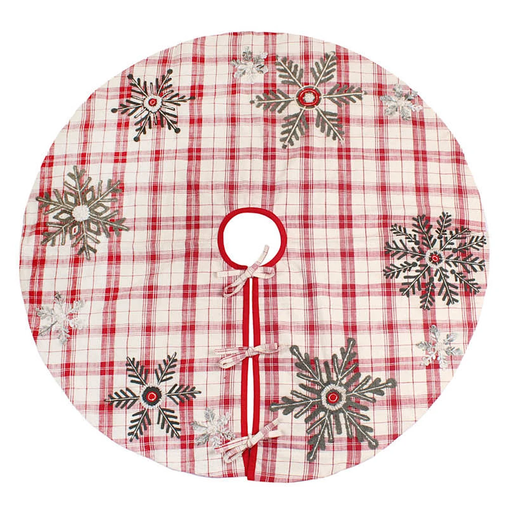 Red Plaid Snowflake Tree Skirt, 48"