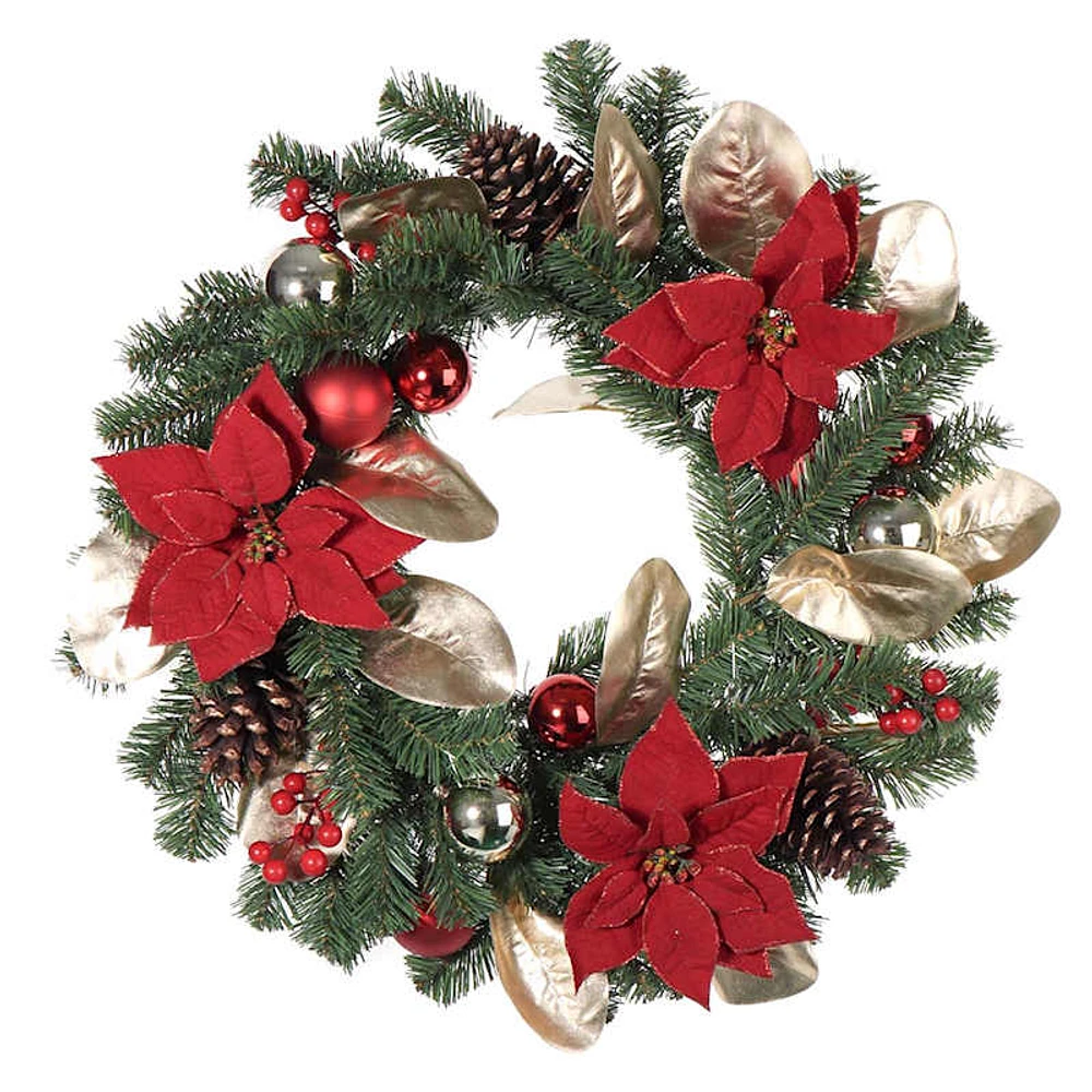 24In Red Poinsettia And Pinecone Wreath