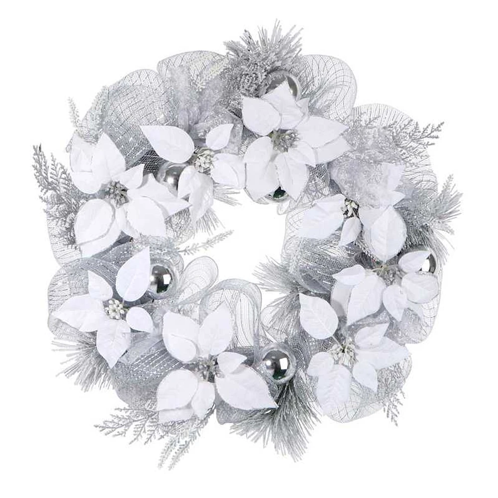 24In White Poinsettia And Bell Wreath