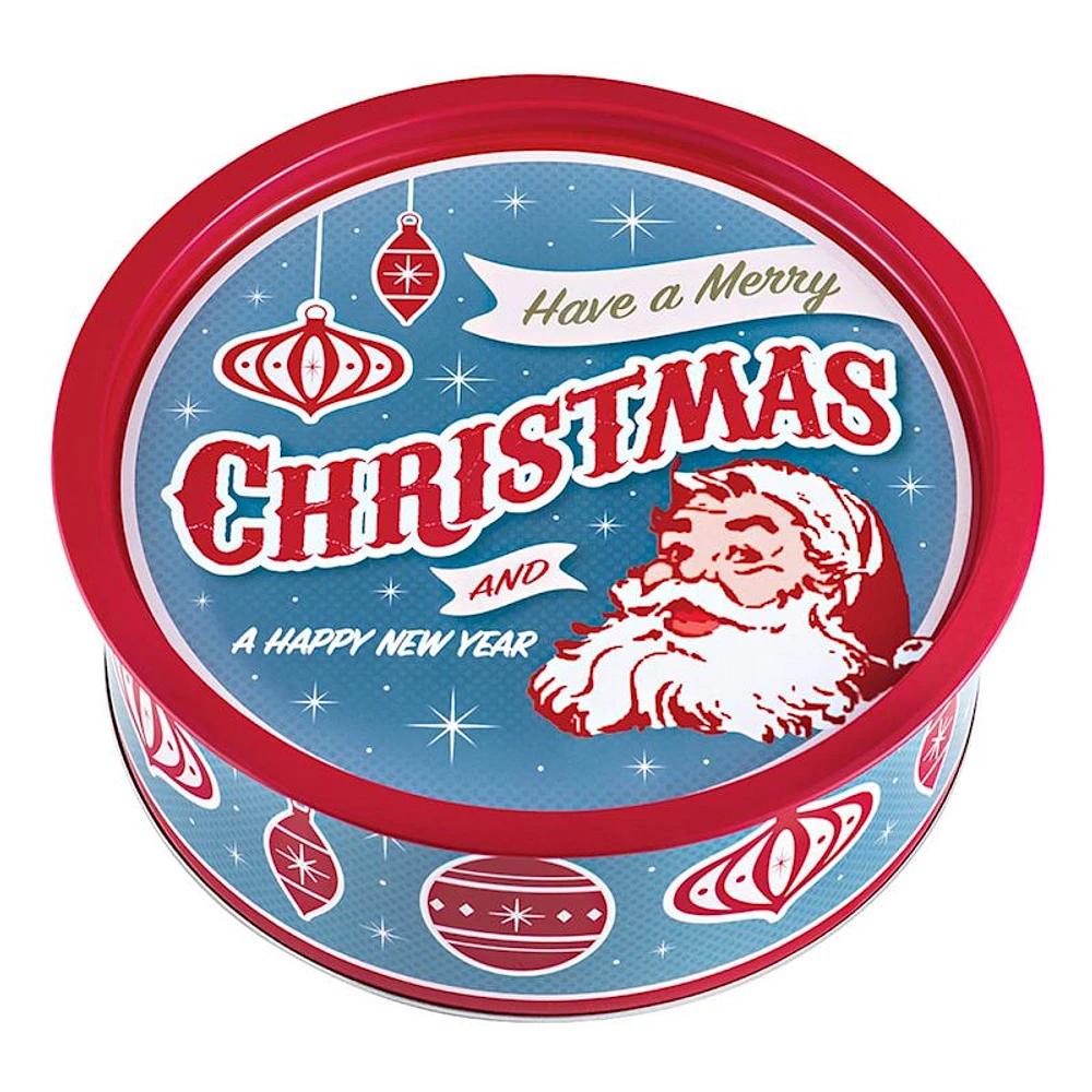 Xl Round Cookie Tin With Tray Lid Santa