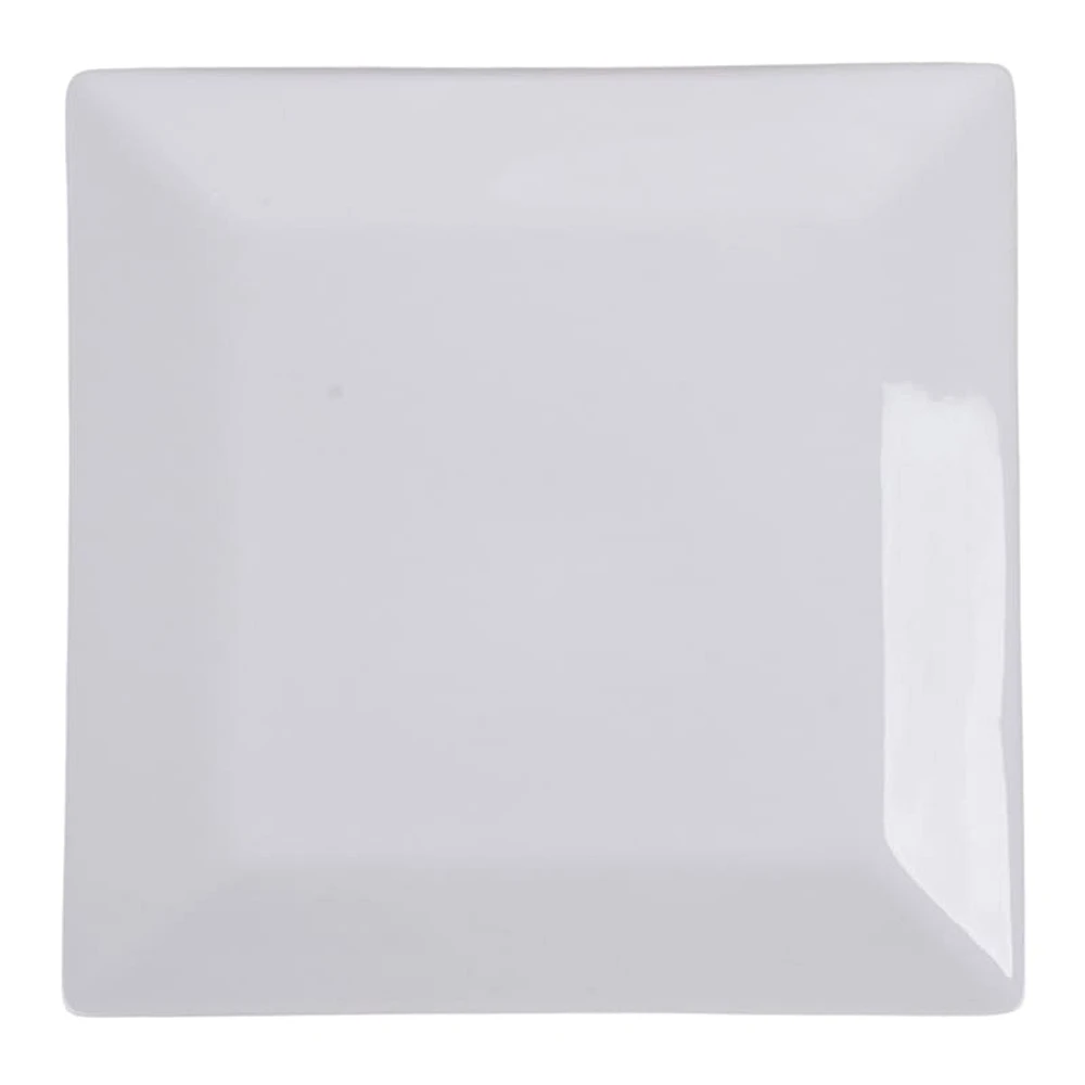 Set of 6 Super White Hard Square Porcelain Dinner Plates, 10.5"