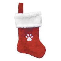 Red Plush Paw Print Stocking, 7"