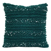 Green Tufted Throw Pillow with Sequins, 18"