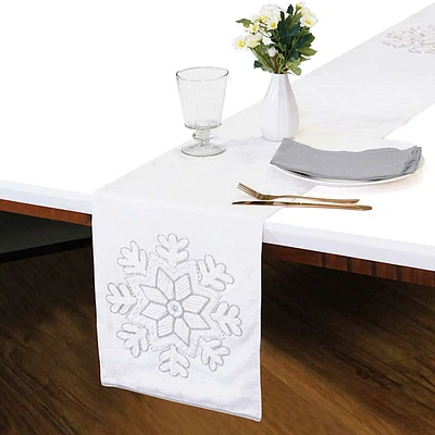 White Snowflake Table Runner, 72x13