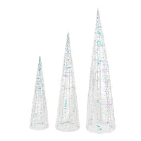 Set of 3 Iridescent Pre-Lit Trees, 23.5"/31"/39"