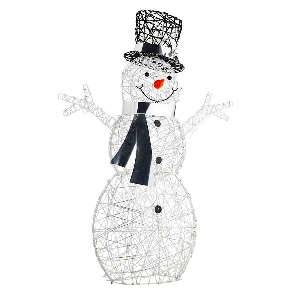 Pre-Lit Classic White Snowman with Silver Metallic Sparkle Thread Outdoor Decor, 52"