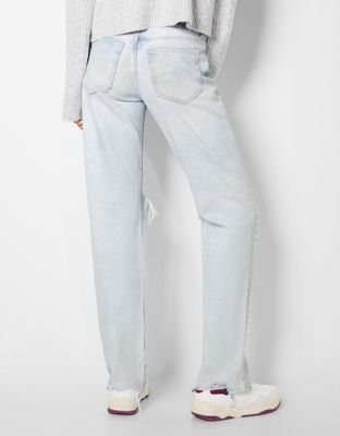 Jean straight déchiré avec strass