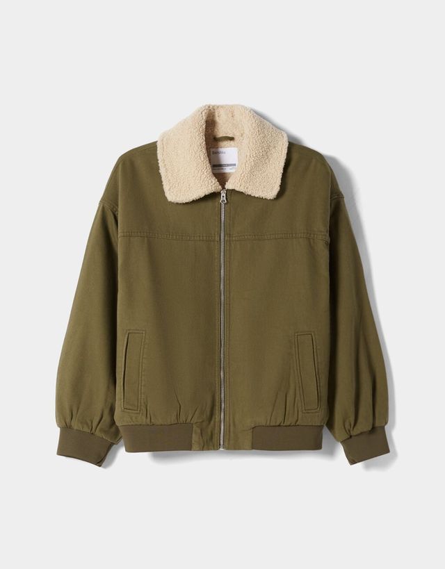 Blouson bomber aviateur col fausse fourrure