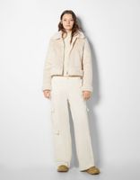 Blouson biker cropped double face suédine