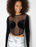 Top manches longues velours mesh