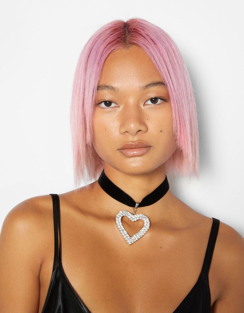 Collier ras du cou velours cœurs pierres fantaisie