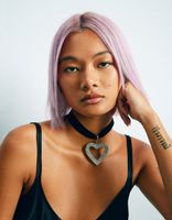 Collier ras du cou velours cœurs pierres fantaisie