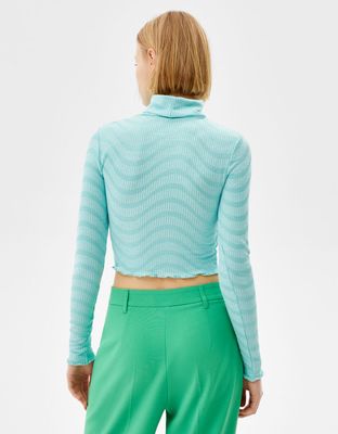 Top jacquard manches longues col roulé