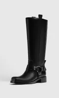 Botas planas biker hebillas negras