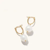 Organic pearl hoop earrings in gold