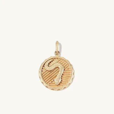 Engravable Serpent Coin Pendant in 14k Gold