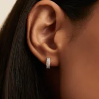 White Gold Pavé Diamond Hoop Hoop Earrings | Mejuri