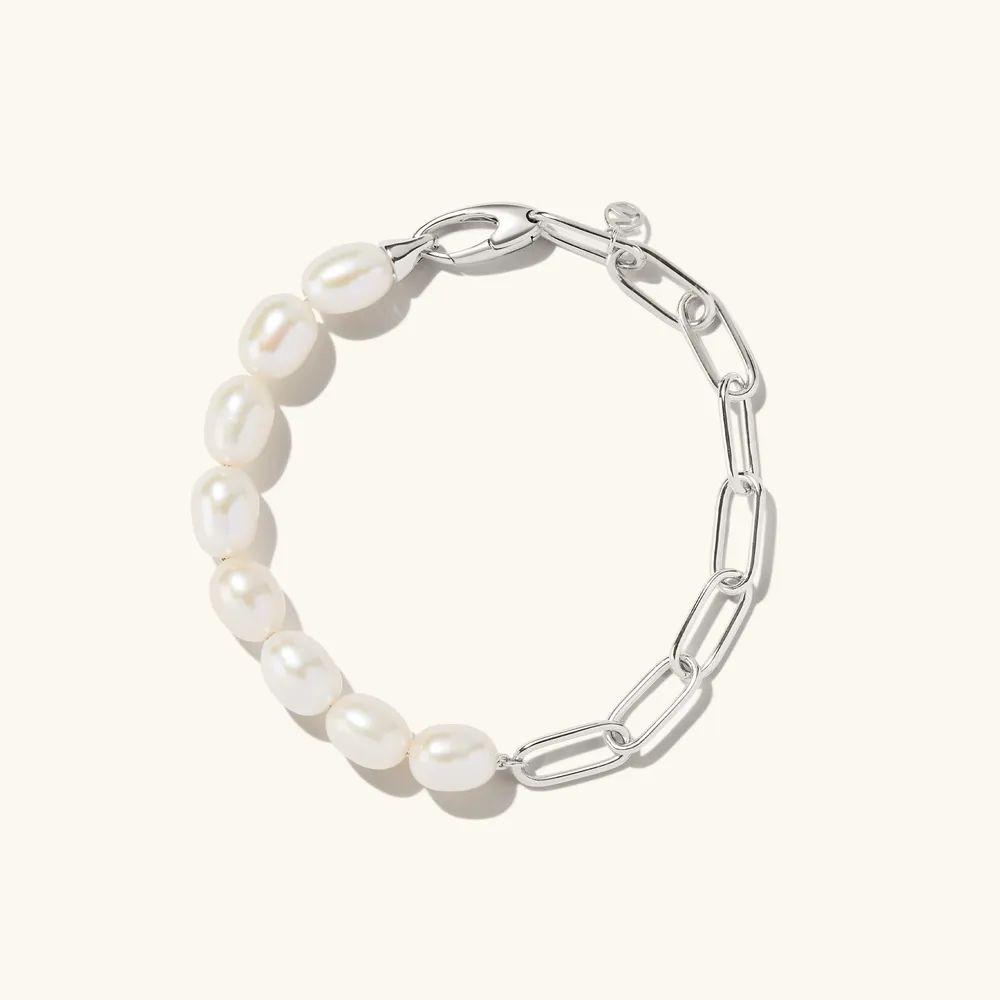 925 Sterling Silver Freshwater Pearl Oval Monogram Bracelet