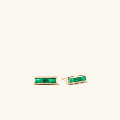 Emerald Baguette Stud Earrings: Handcrafted in 14k Solid Gold | Mejuri