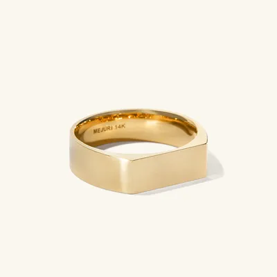 Slim Rectangular Signet Ring : Handcrafted Brushed 14k Gold | Mejuri