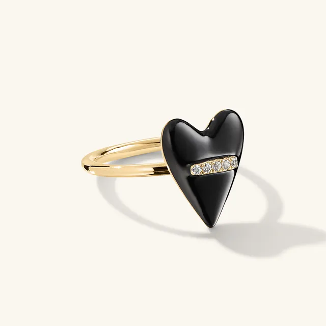 BLACK ENAMEL HEART RING-IT'S SELF-FUL TO PUT YOURSELF FIRST