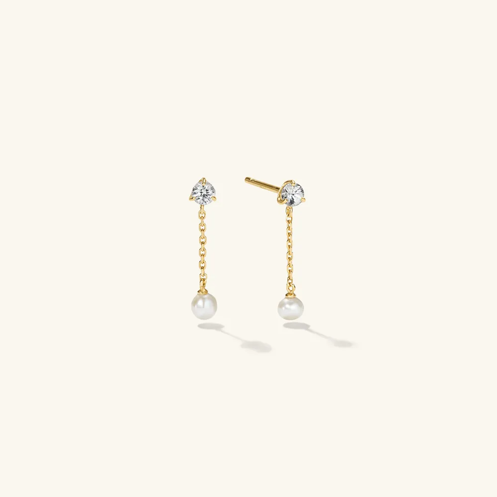 Mejuri 14K Yellow Gold Drop Earrings: Essential Pearl Earrings White | Pearl