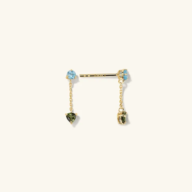 Multistone Double Stud Chain Earring